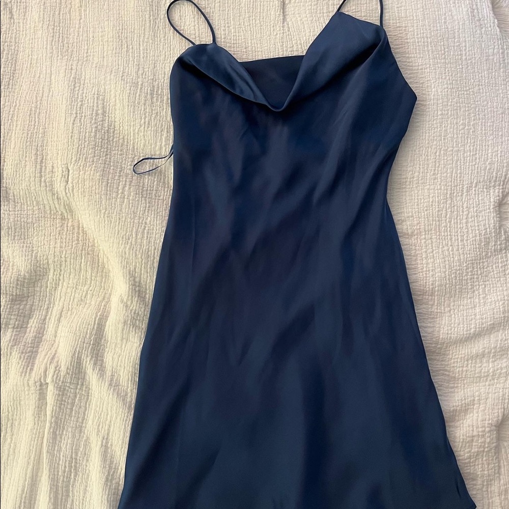 Blue cowl neck dress